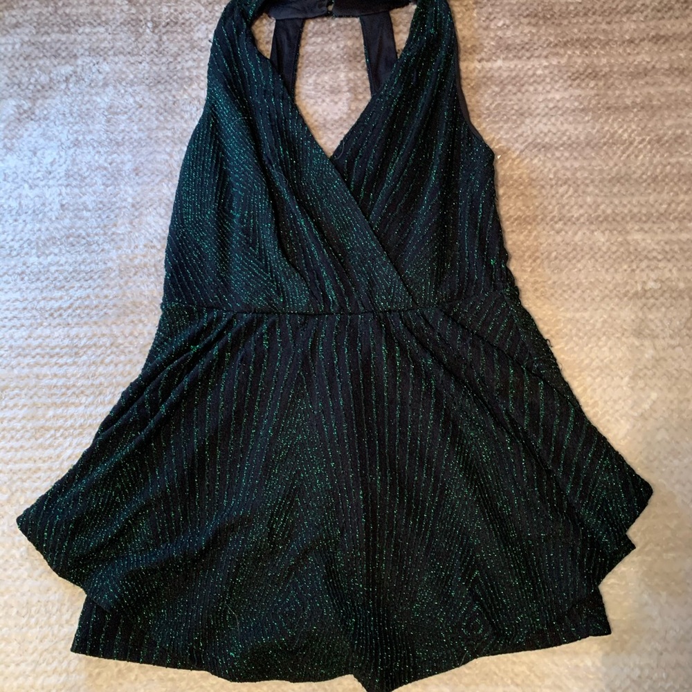 Sparkly black and green romper